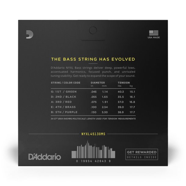 D'Addario NYXL45130MS, 045 - 130 5-str./37'' Super Long